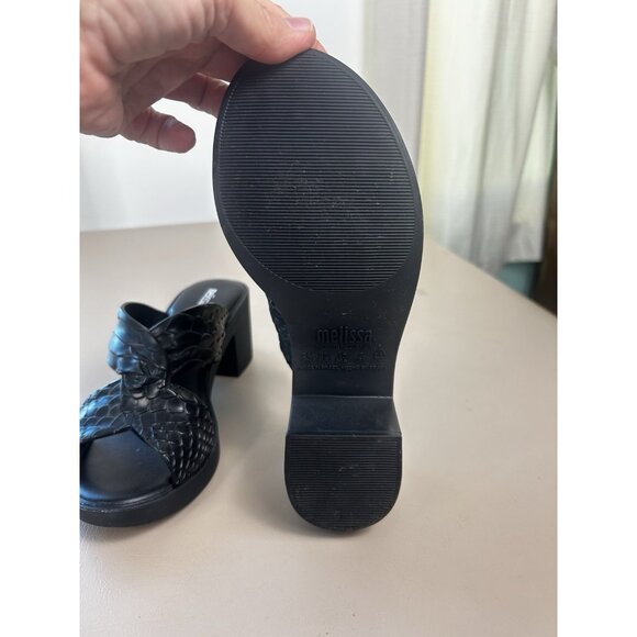 Melissa x Baja East Collab Black Python Strappy Block Heel Slide Sandals Women 7 - Picture 10 of 13